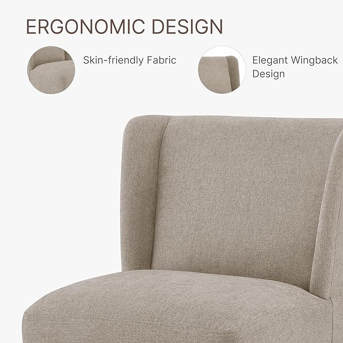 Upholstered Dining Chair with Casters Wingback Modern Side Armless Deskchair with Rollers for Diningroom Bedroom Livingroom Reading Room,Khaki,4 Box