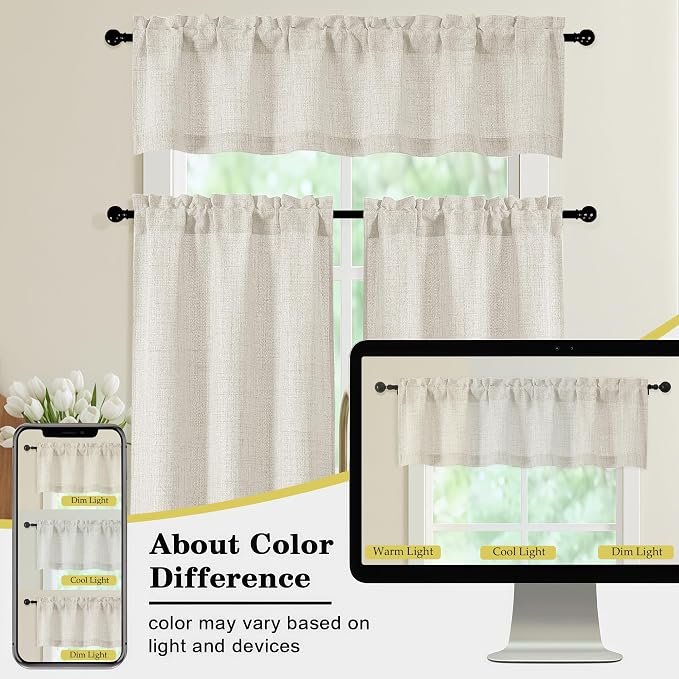 Natural Valances for Windows, Light Filtering Faux Linen Textured Small Short - Image 8