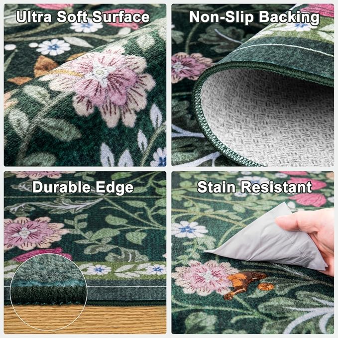 Round Area Rug for Living Room: 6 ft Floral Washable Circle Rug Soft Boho - Image 6