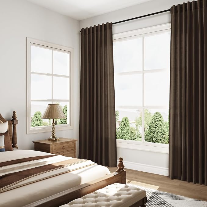 Nanspring Chocolate Linen Curtains 84 Inch Length 2 Panels Set - Image 8