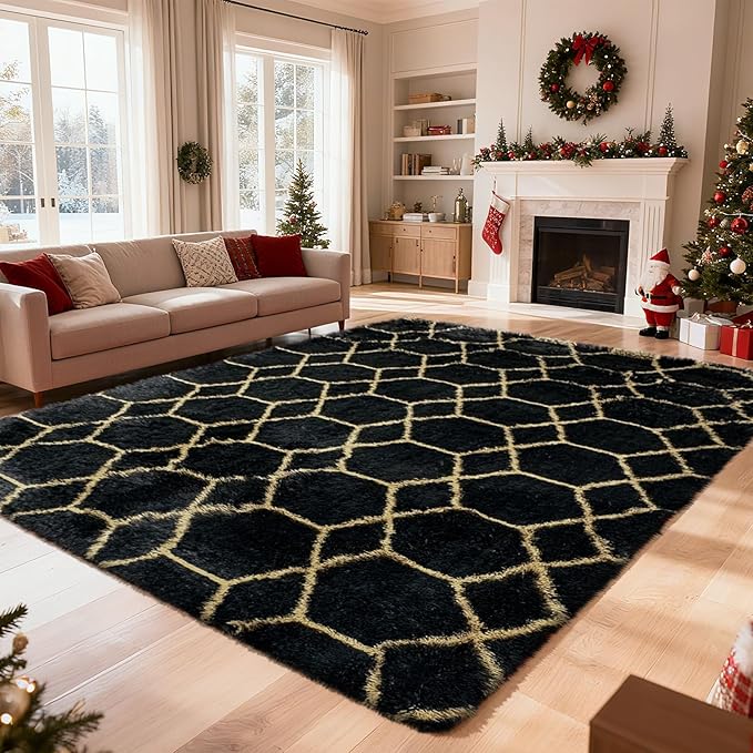 6x9 Fluffy Area Rugs for Living Room, Shag Area Rug for Bedroom, Geometric Soft by yulidayang