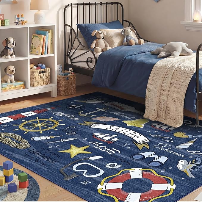 OPPODREAM Nautical Soft Area Rugs 5x7, Washable Dark Blue Rug by OPPODREAM