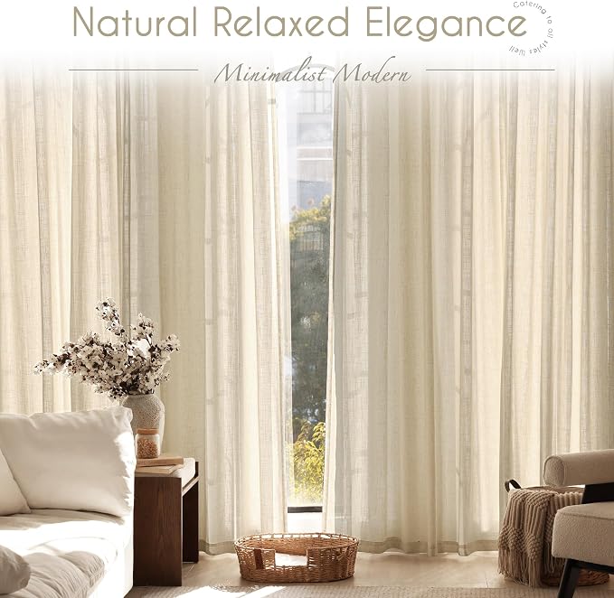 Greyish Beige Linen Curtain 90 inch Length 2 Panels Set Back Tab Light - Image 7