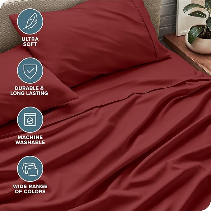 Bare Home Twin Sheet Set - 1800 Ultra-Soft Microfiber Twin Bed Sheets - Double Brushed - Deep Pockets - Easy Fit - 3 Piece Set - Bed Sheets (Twin, Rosewood)