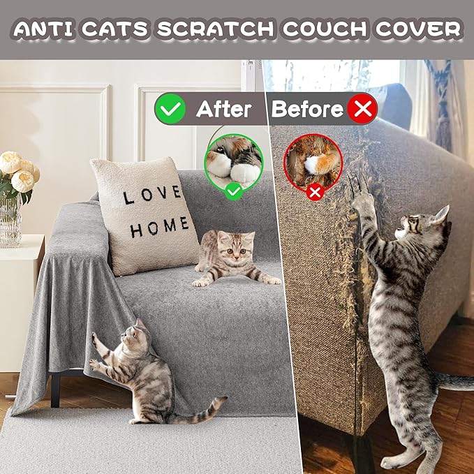 MYSKY HOME Couch Covers, Couch Cover 3 Cushion Sofa, Couch Covers for Pet, Dog Couch Protector, L Shape Sofa Cover Non Slip Sofa Slipcover Thick Washable Furniture Covers for Pets, 91"x 150", Grey
