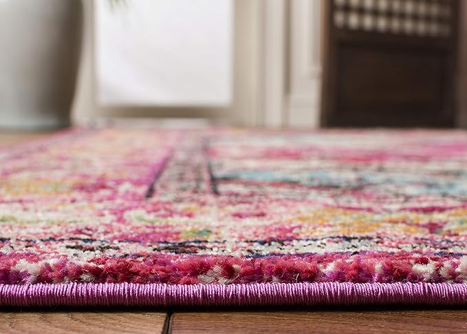 SAFAVIEH Monaco Collection Runner Rug - 2'2" x 22', Pink & Multi, Boho Chic Medallion Distressed Design, Non-Shedding & Easy Care, Ideal for High Traffic Areas in Living Room, Bedroom (MNC243D)