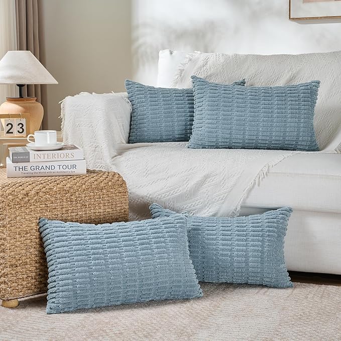 Fancy Homi 4 Packs Boho Light Blue Decorative Throw Pillow Covers 12x20 Inch by Fancy+Homi