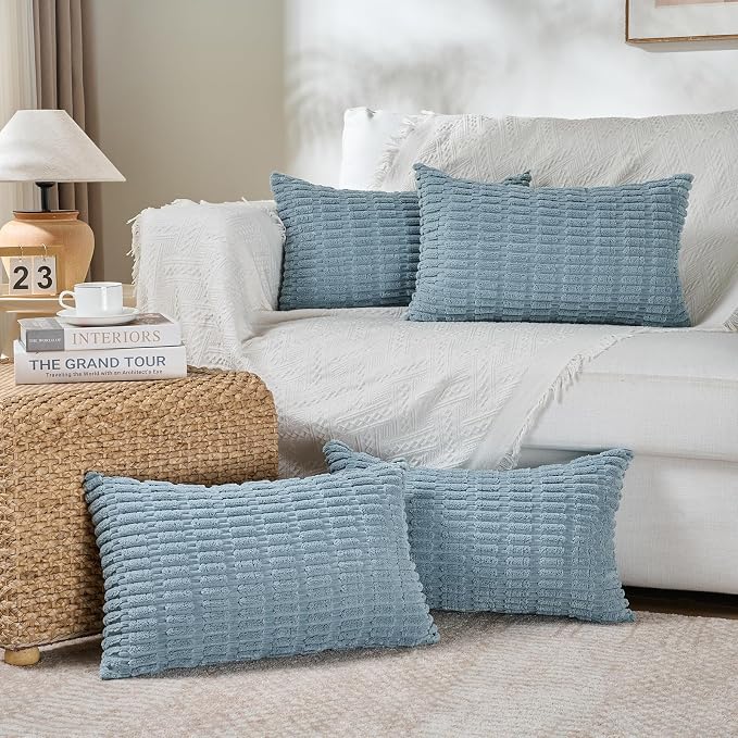 Fancy Homi 4 Packs Boho Light Blue Decorative Throw Pillow Covers 14x24 Inch by Fancy+Homi