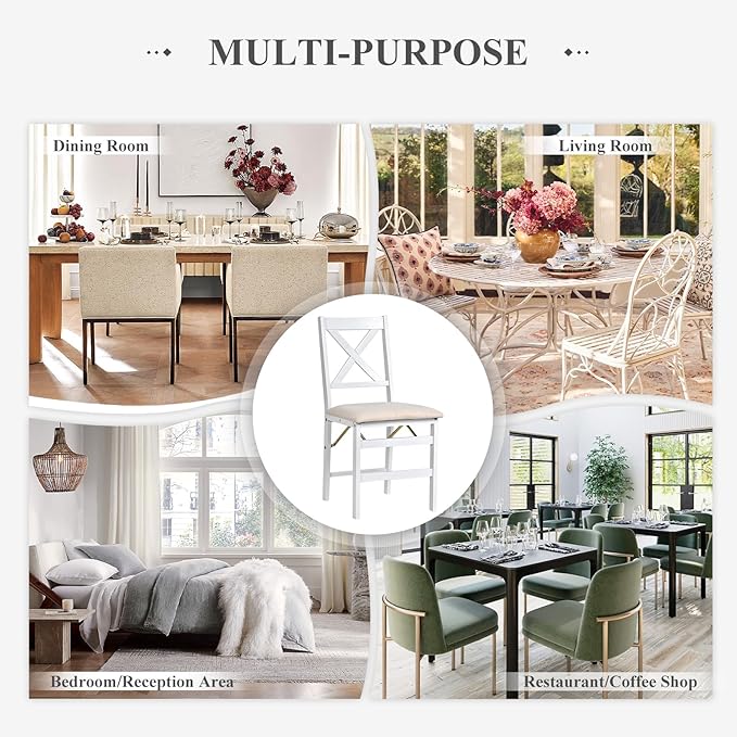 COLAMY Folding Dining Chairs Set of 6 – White Wooden Dining Room Chairs for Small Spaces, Pre-Assembled, Space Saving Kitchen & Dining Room Furniture, Indoor Outdoor Use