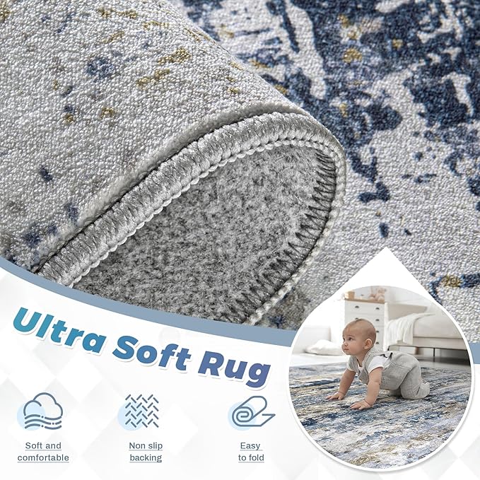 Area Rugs 2x8 Runner Rug: Washable Hallway Rug Modern Abstract Neutral Soft - Image 4