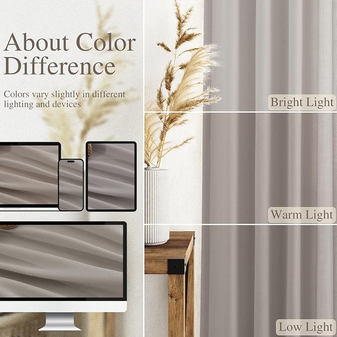 Nanspring Stone Grey Linen Curtains 102 Inches Long - Image 3