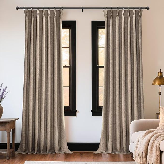 Joydeco Thick Linen Pinch Pleated Curtains 84 Inch Long 2 Panel Set - Image 2