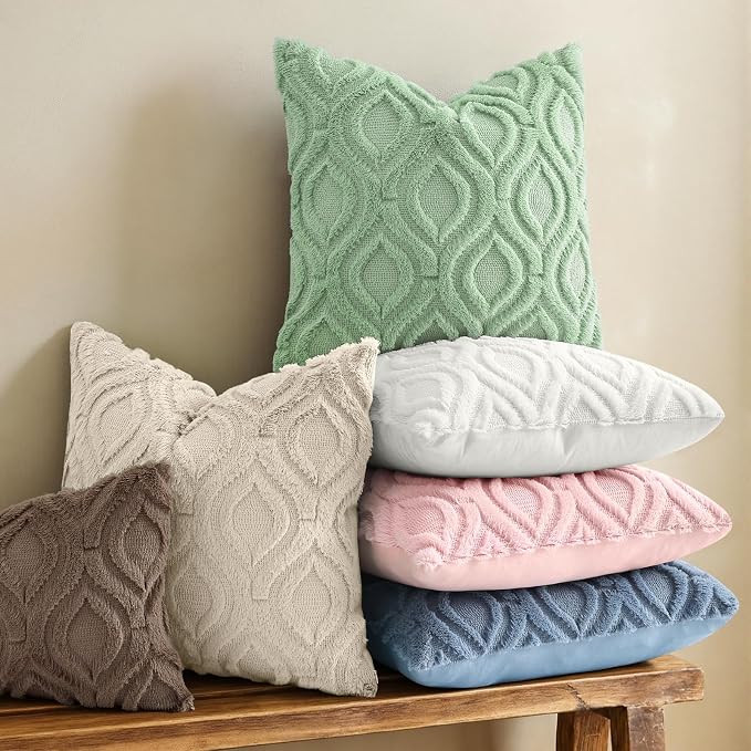 decorUhome Throw Pillow Covers 16x16 Inch Set of 2, Soft Plush Faux Wool Sage - Image 2