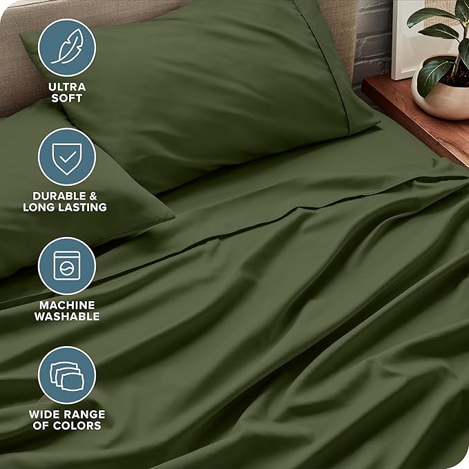 Bare Home Short Queen Sheet Set - 1800 Ultra-Soft Microfiber - Double Brushed - Deep Pockets - Easy Fit - 4 Piece Set - Bed Sheets (Short Queen, Cypress)