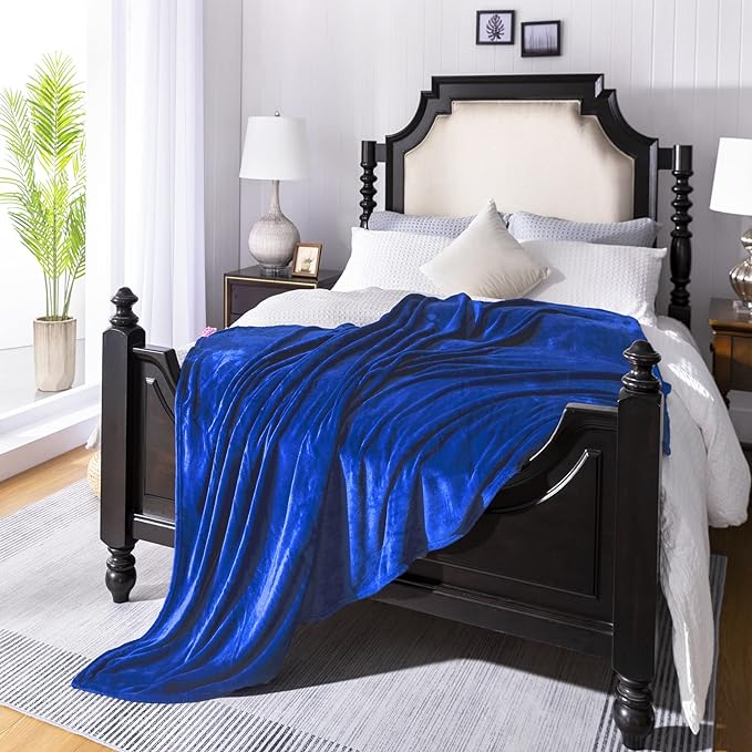 JIAHANNHA Flannel Fleece Blanket Queen Size Royal Blue 90 by 90 Inches Blankets by JIAHANNHA