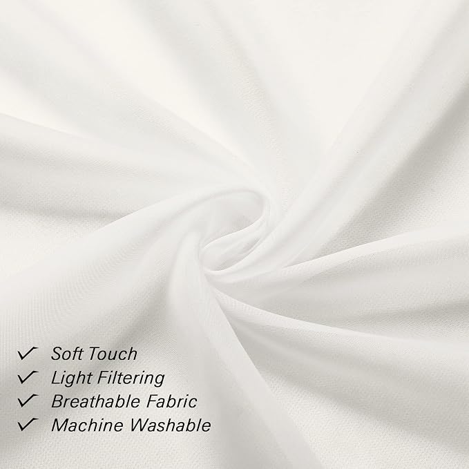 Lecloud Ivory Sheer Curtains 45 Inch Length 2 Panels, Short Voile Drapes - Image 3