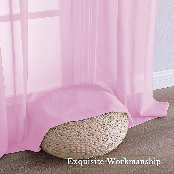 Lecloud Light Pink Sheer Curtains 90 Inches Long 2 Panels Set, Dual Rod Pocket - Image 7