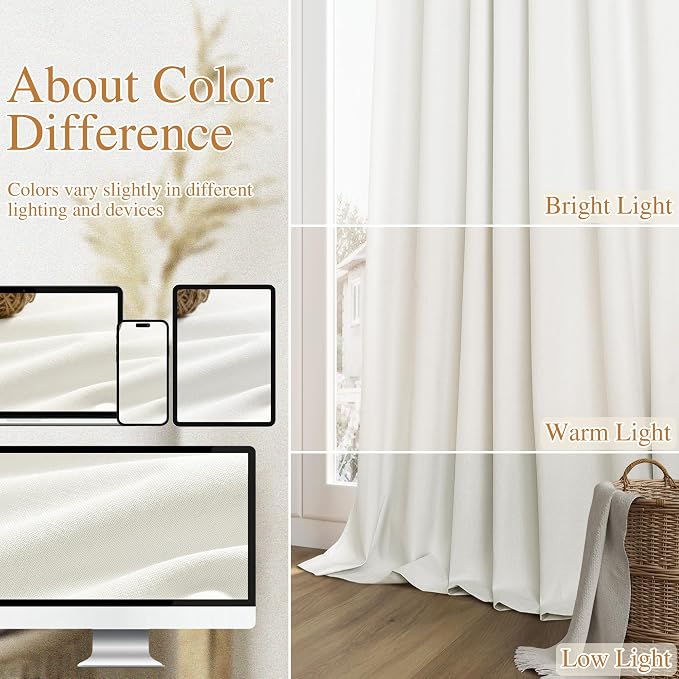 Guken 100% Blackout Linen Curtains 98 Inch Wide by 52 Inch 2 Panels Set - Image 7
