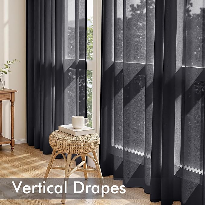 MIULEE Black Sheer Curtains 90 Inches Long, 4 Panels Set, Light Filtering - Image 5