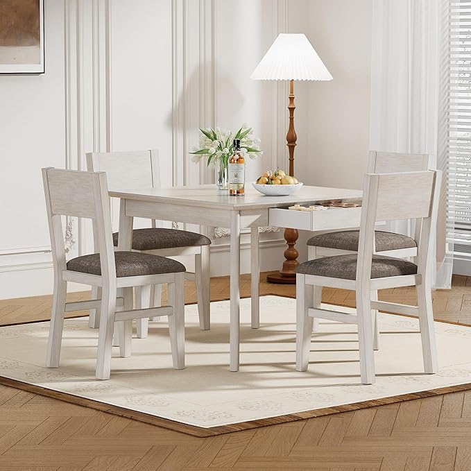Solid Wood Dining Chairs Set of 2, Farmhouse Kitchen Chairs with Upholstered Cushion, Easy Assembly for Dining Room, Kitchen, Washed Gray