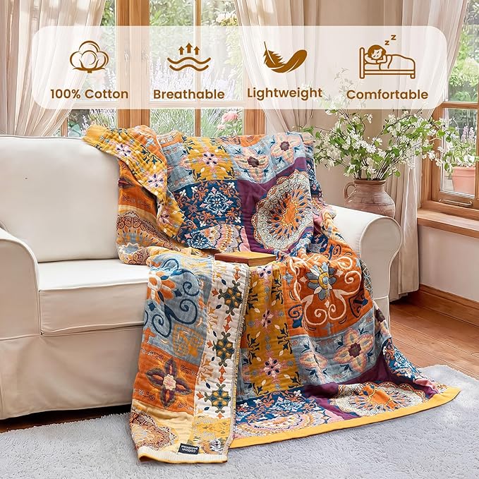 MSGKV Boho Throw Blanket for Couch 50"x60" 100% Cotton Blanket Spring - Image 2