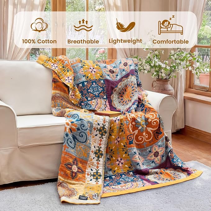 MSGKV Boho Throw Blanket for Bed 90"x108" 100% Cotton Blanket Spring Breathable - Image 2