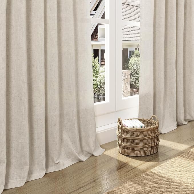 Boho Linen Curtains for Living Room 126 Inches Long Light Filtering Semi Sheer - Image 5