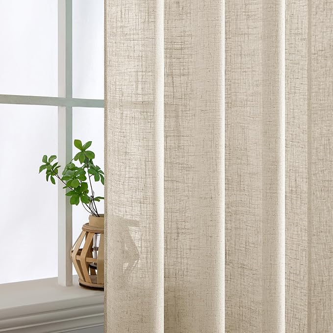 MIULEE Beige Linen Curtains 108 Inches Long 2 Panels - Image 5