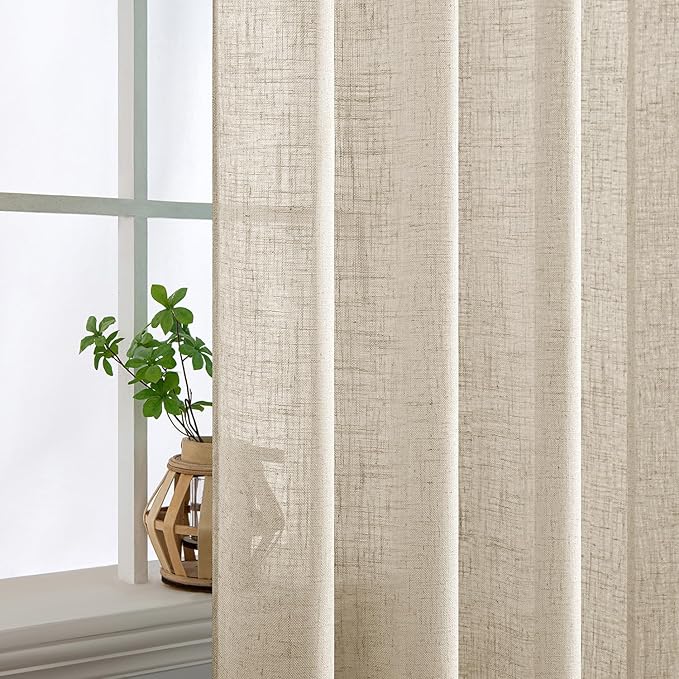 MIULEE Beige Linen Curtains 84 Inch Length 2 Panels - Image 5