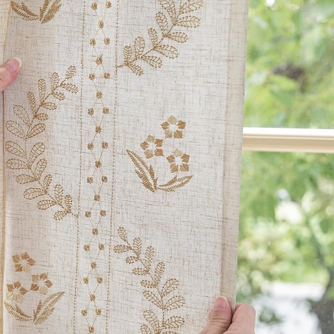 jinchan Belrose Linen Curtains for Bedroom Floral Curtains 72 Inch Length Linen - Image 4