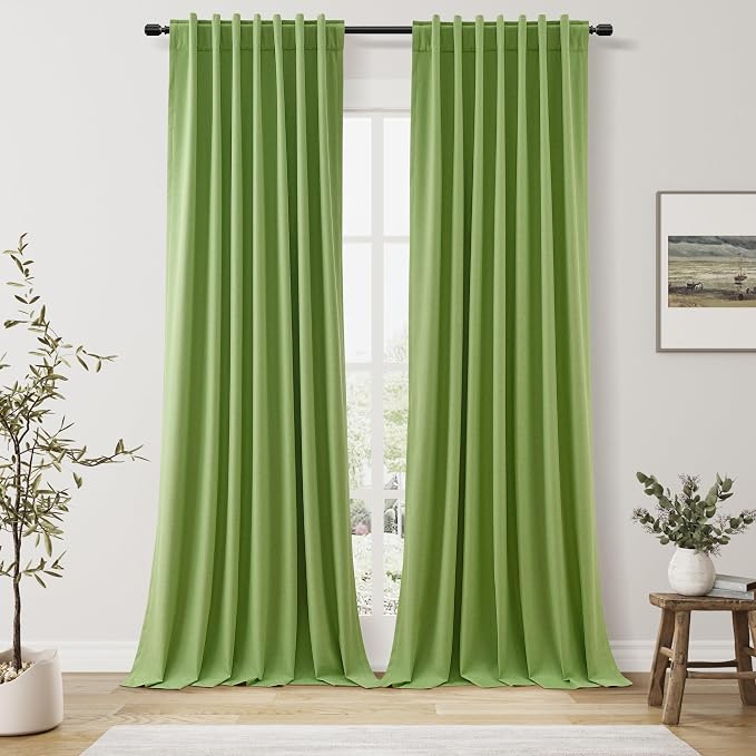 Guken Lime Green 100% Blackout Linen Curtains 108 Inch Length 2 Panels Set by Guken
