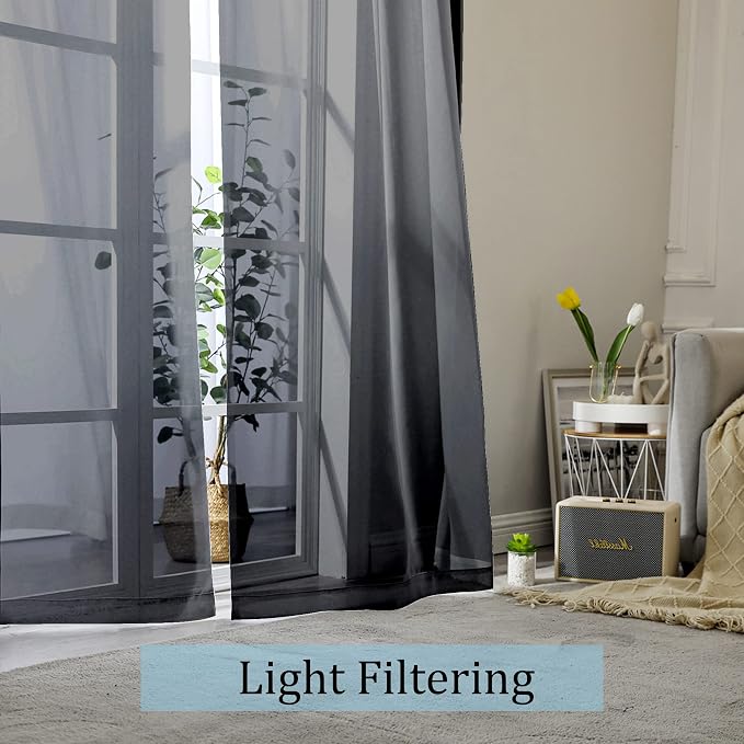 OWENIE Sheer Curtains Living Room 54 inches Long, Rod Pocket Curtain Sheers - Image 4