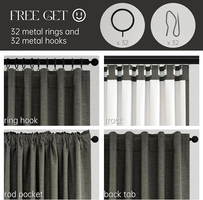 Topfinel Extra Long Grey Linen Blackout Curtains 120 inches Long Thermal - Image 4
