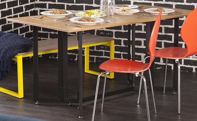 SEI Furniture Driness Drop Leaf Console to Dining Convertible Table, 63 W x 31 5 L x 29 5 H, Weathered Oak, Black