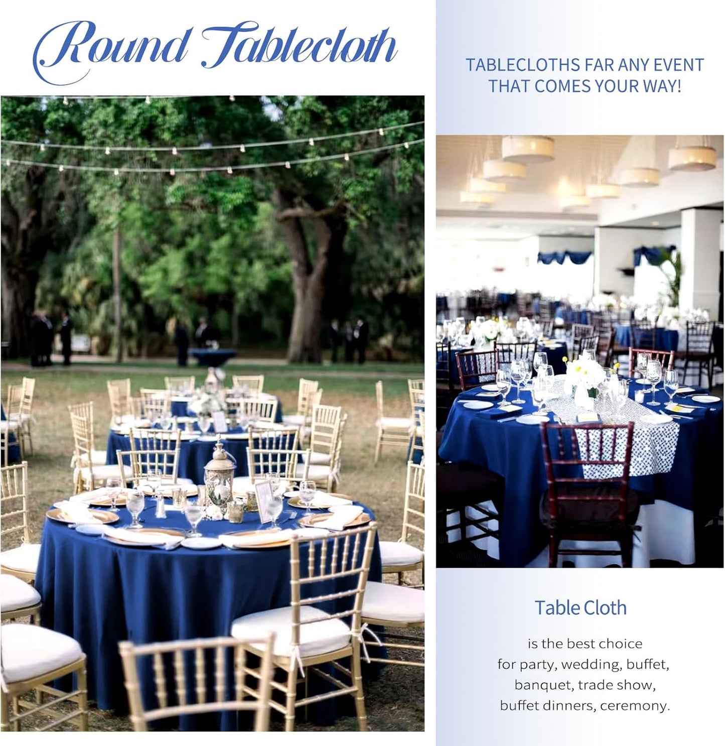 10 Pack Navy Blue 90 Inch Round Polyester Tablecloths - Wrinkle & Stain Resistant, Perfect for Weddings, Parties & Everyday Use