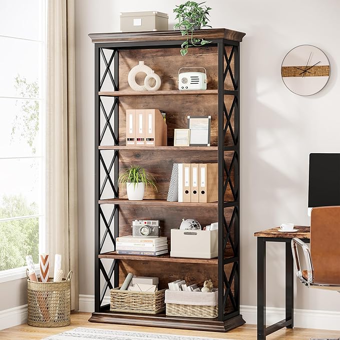 Tribesigns 6-Tier Bookcase, 71 Inches Industrial Bookshelves and Bookcases, Floor Standing 5 Shelf Display Storage Shelves Tall Bookcase for Home Office, Living Room, Bed Room, 2 Pcs