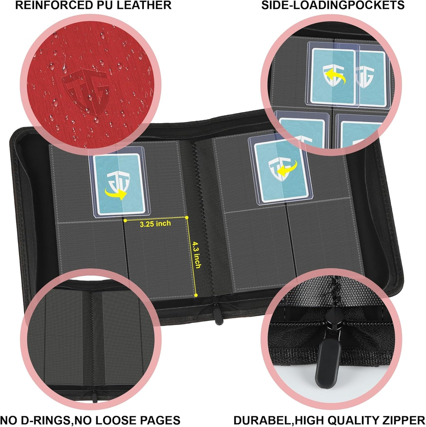 Toploader Binder,Holds 112 Toploaders, 4 Pocket Top Loader Binders for 3" x 4" Rigid Card Holders for Trading Cards or Sports Cards Binder (Red)