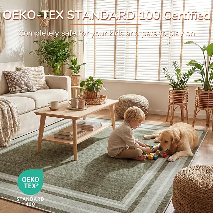 OPPODREAM Border Soft Area Rugs 8x10, Washable Brown Rug - Image 3