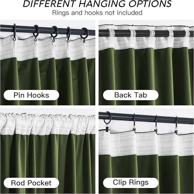 RYB HOME Olive Green Velvet Curtains 72 inches Length - Image 3