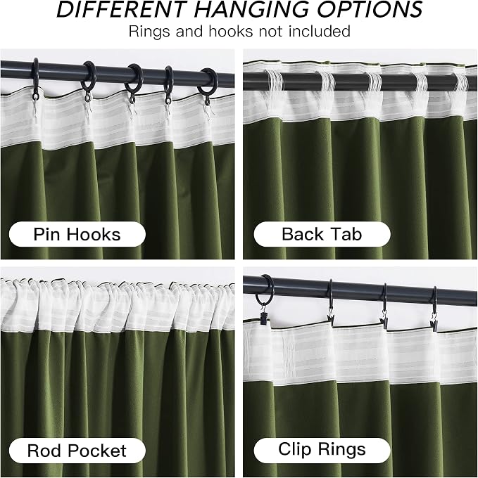 RYB HOME Green Velvet Curtains 96 inch, Solid Room Darkening Window Curtains - Image 4
