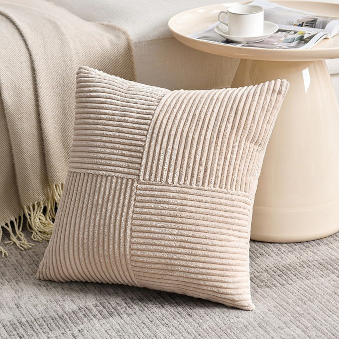 Fancy Homi 2 Packs Tan Samll Decorative Throw Pillow Covers 14x14 Inch - Image 2