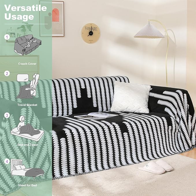 Boho Sofa Cover, Couch Covers for 3 Cushion Couch Sofa Pet Friendly, Sofa Cover Washable, Soft Chenille Living Room Couch Covers Slipcover, Pet Furniture Protecto (2# Black, 71" x 150")