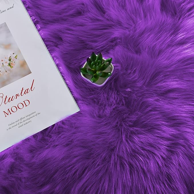 Latepis Purple Round Rugs 4ft Faux Fur Fluffy Shag Rug Machine Washable - Image 6