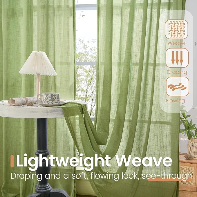 BGment 40 Inches Long Olive Green Linen Curtains - Image 4
