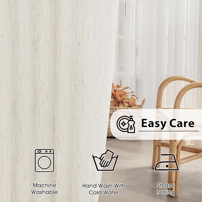 FMFUNCTEX Linen Sheer Curtains for Bedroom, Natural Flax Blend Window Draperies - Image 9