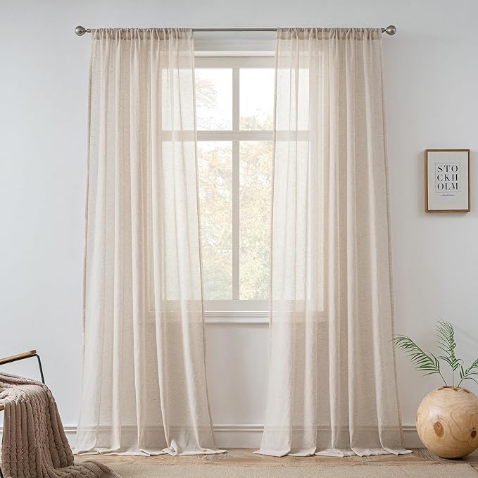 FMFUNCTEX Linen Sheer Curtains for Bedroom, Taupe Curtains 63 Inch Length for by Fmfunctex