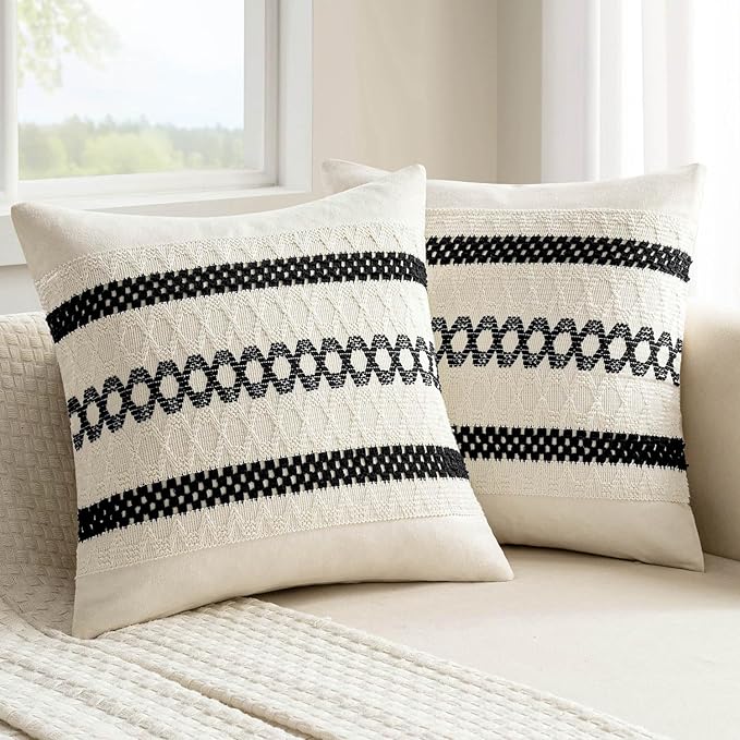 MIULEE Set of 2 Black Boho Decorative Pillow Covers 18x18 Inch Farmhouse Rustic by MIULEE