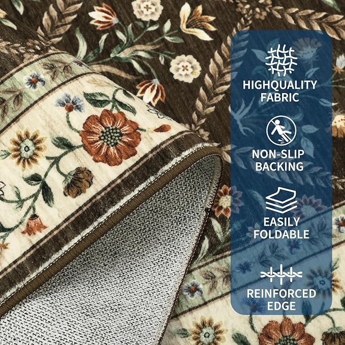 Runner Rug for Hallway Entryway 2.5x8 Farmhouse Floral Non-Slip Machine - Image 3