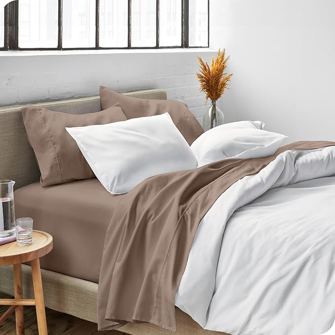 Bare Home Twin Sheet Set - 1800 Ultra-Soft Microfiber Bed Sheets - Double Brushed - Deep Pockets - Easy Fit - Extra Soft - 3 Piece Set - Bedding Sheets & Pillowcases (Twin, Taupe)