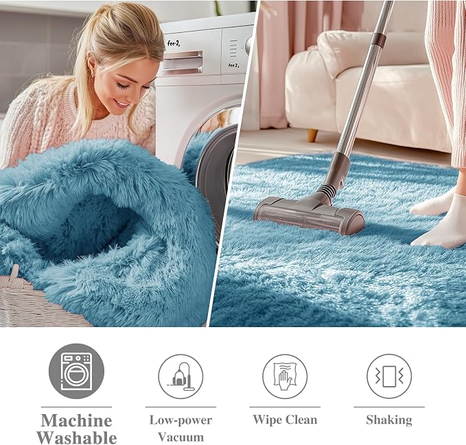 OLANLY Slate Blue Round Rugs for Bedroom - Image 3